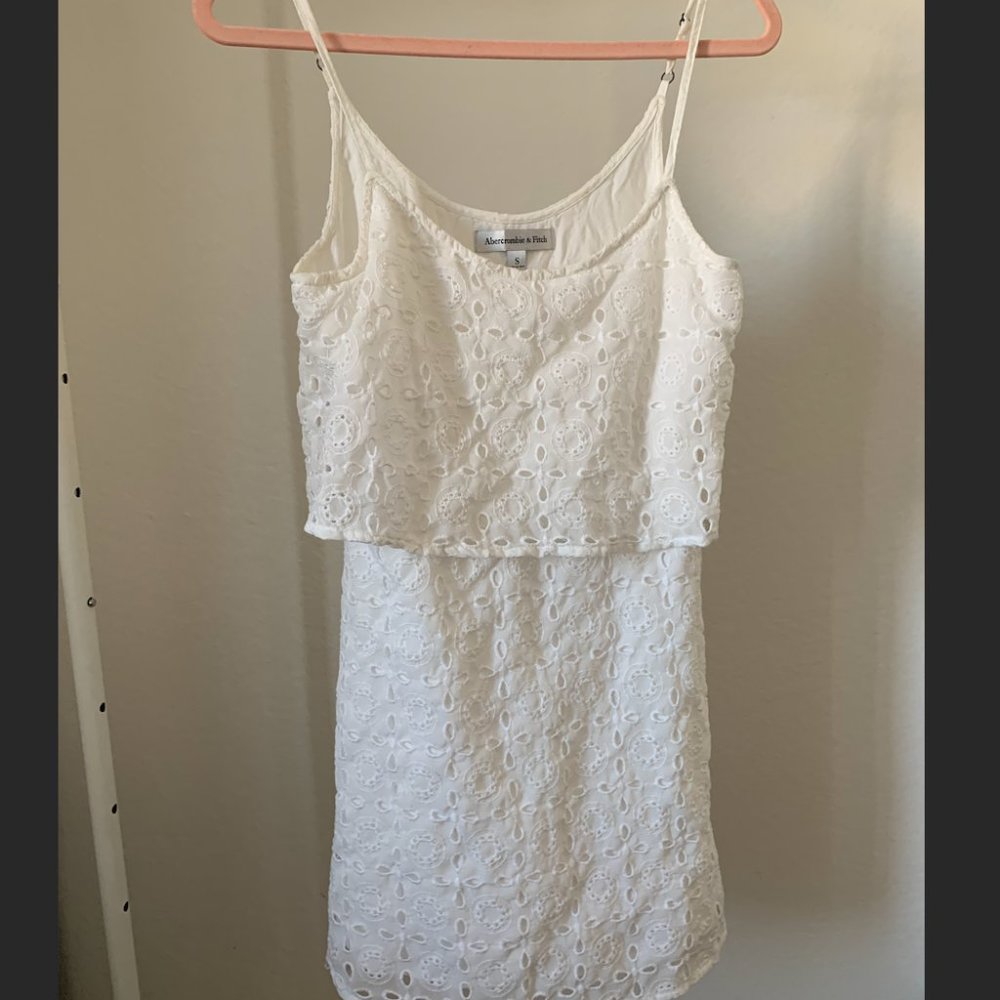 Abercrombie & Fitch White Spaghetti-strap Eyelet Mini Dress US Size S